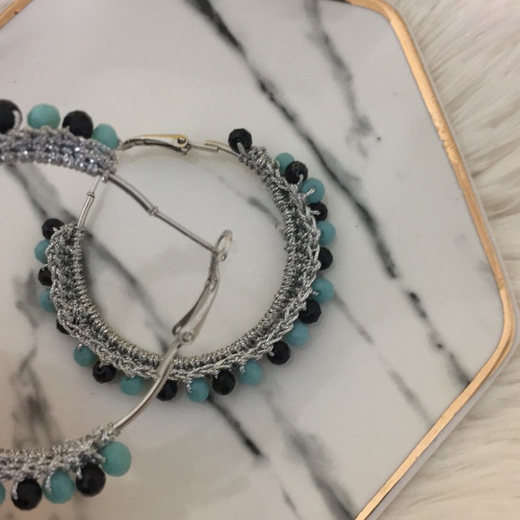 Hoop earrings silver blue and black - Picture 6 of 8